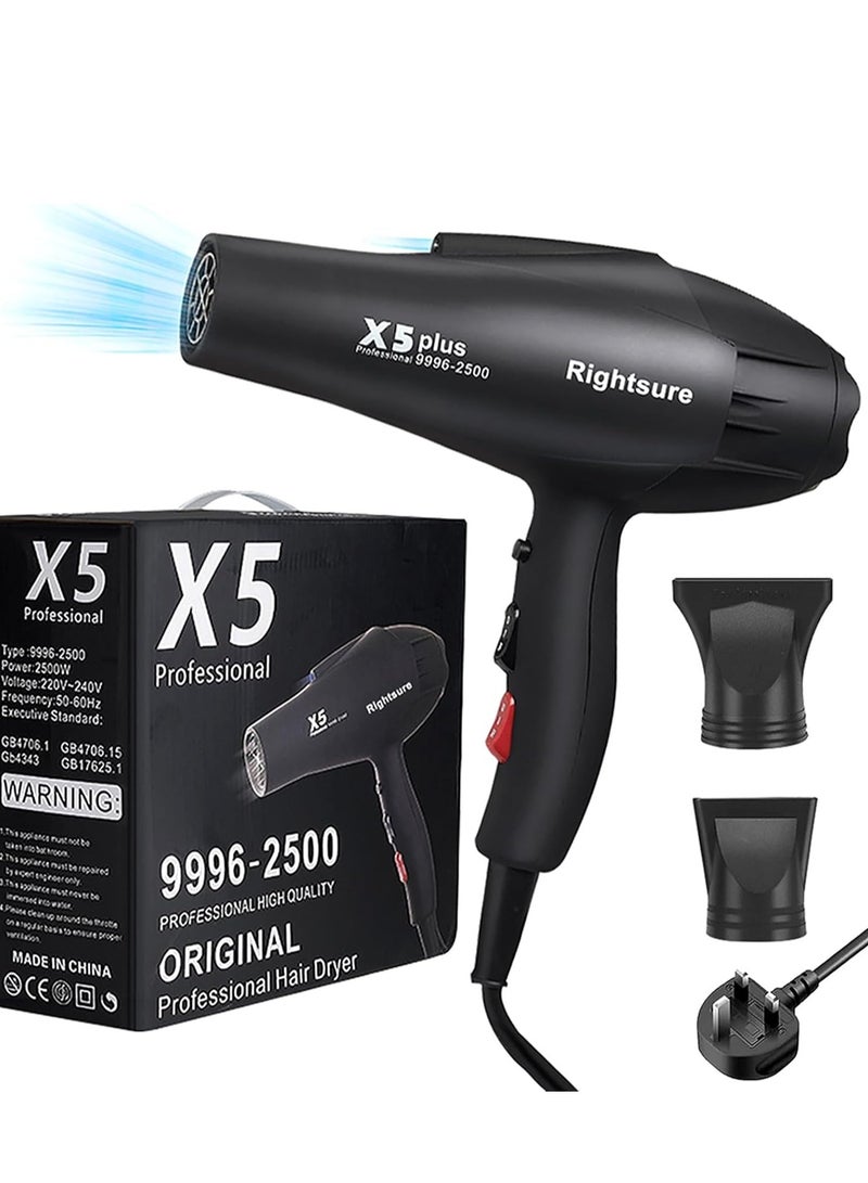 رايتشر مجفف شعر احترافي بالأيونات السالبة بقوة 2500 وات - مجفف شعر سريع الجفاف مع التحكم في درجة الحرارة، سرعتان، 3 إعدادات للهواء الساخن، زر للهواء البارد، فوهتان، ضوء LED أزرق، مناسب للشعر المجعد والمستقيم، اصنعي تسريحة مثالية، 2500 وات - Image 1