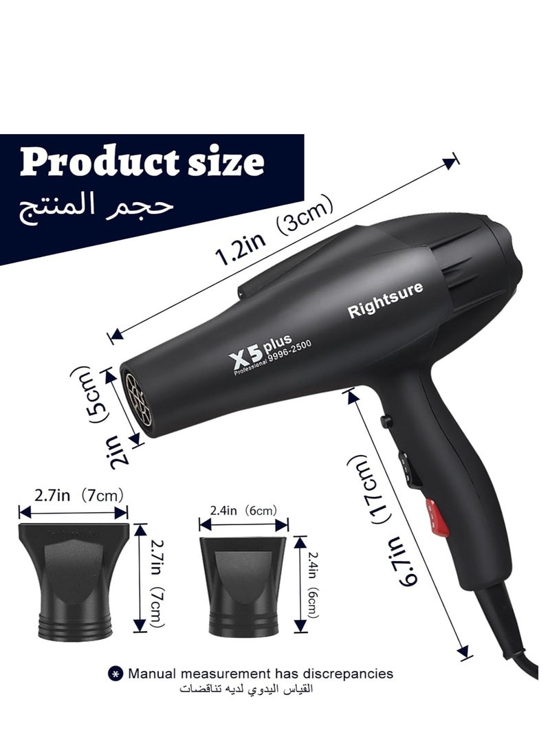 رايتشر مجفف شعر احترافي بالأيونات السالبة بقوة 2500 وات - مجفف شعر سريع الجفاف مع التحكم في درجة الحرارة، سرعتان، 3 إعدادات للهواء الساخن، زر للهواء البارد، فوهتان، ضوء LED أزرق، مناسب للشعر المجعد والمستقيم، اصنعي تسريحة مثالية، 2500 وات - Image 3