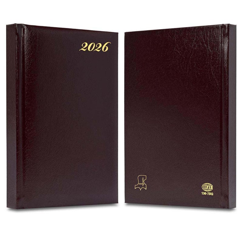 FIS مفكرة FIS الدولية 2026 A5، 148x210 مم، غلاف جلد مزود بحشوة من جهة واحدة، زوايا مدورة، حواف مطلية بالذهب، 7 لغات متعددة، ورق إيطالي عاجي بوزن 70 جرام، غلاف بلون بورجوندي - FSDI136-7BG26BU - Image 2