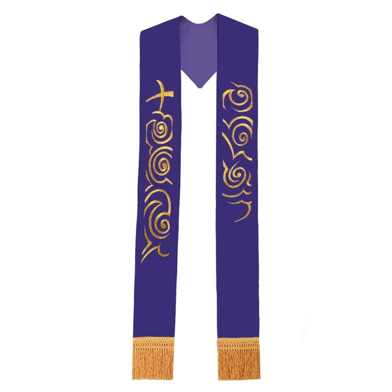 BLESSUME Purple Stole Chasuble Clergy Pastor Embroidery Stole - Image 1