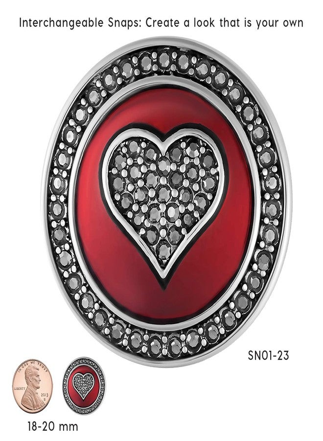 Ginger Snaps Red Enamel/Hematite Heart Charm Accessory | Interchangeable & Adjustable Snap Jewelry Collection | Button Charms for Necklaces Bracelets | Standard size | SN01-23 | Valentine’s Day Gift - Image 2