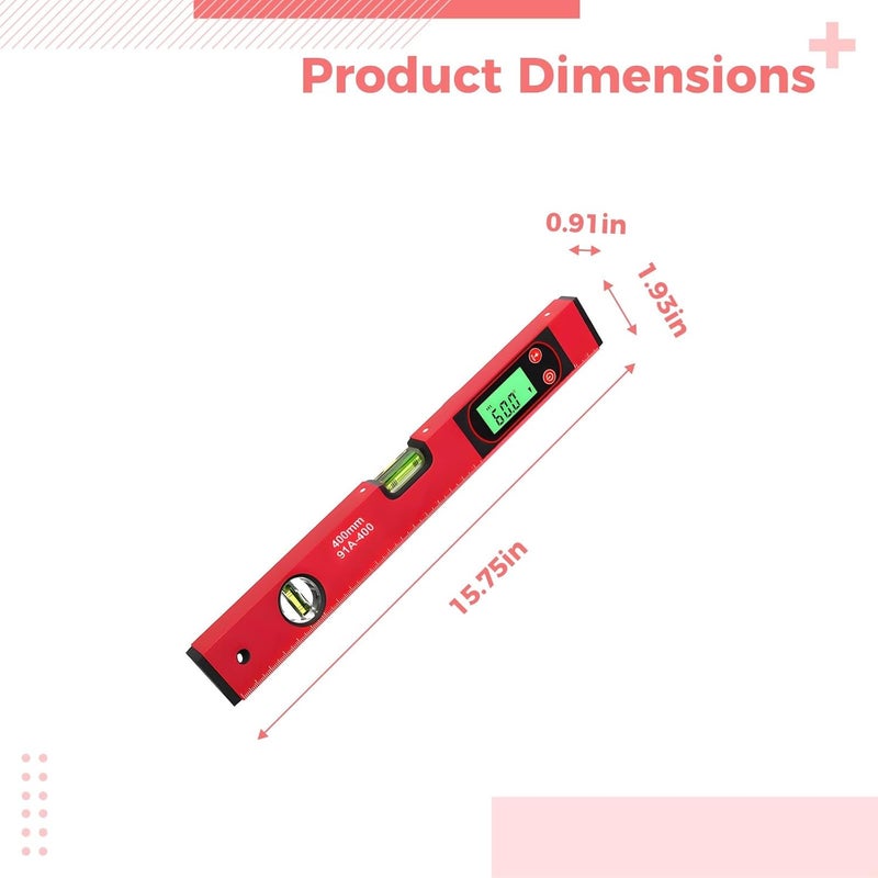 15.7 in Electronic Level, Precision Protractor with LCD Backlight, Sturdy Angle Finder, Aluminum Alloy Build with V-Groove Base - Image 2