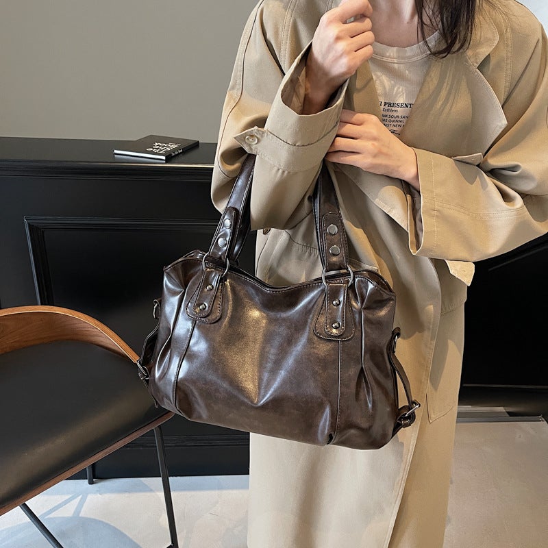 Retro PU Leather Large Tote Bag for Women - Image 1