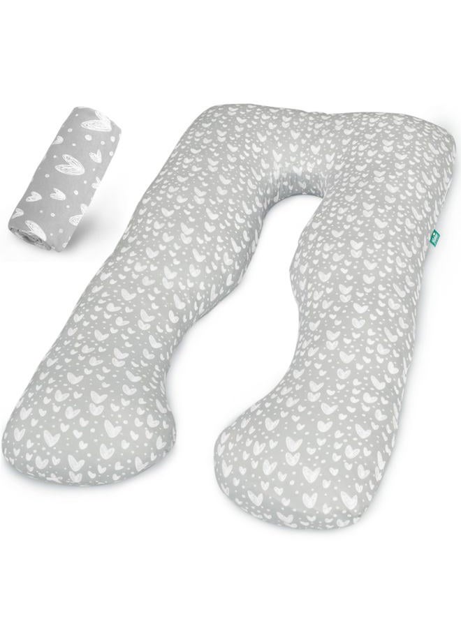 Biloban Pregnancy Pillow Cover U-Shaped, Super Soft Replacement Cover Fits Most 55/57 Inch Maternity Pillow, Full Body Pregnancy Pillow Case, Universal Fit, Grey Hearts Print  - Image 1
