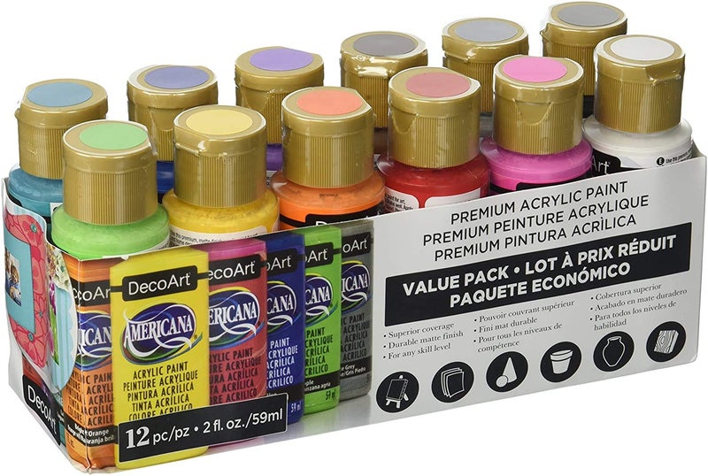 DecoArt Americana Acrylic Paint Set - 12 Ct Basic Assorted Colors Value Pack - Medium Viscosity Water-Based Multi-Surface Paint for Arts, Crafts, Wall Art, Model Kits + E-Book - Image 3