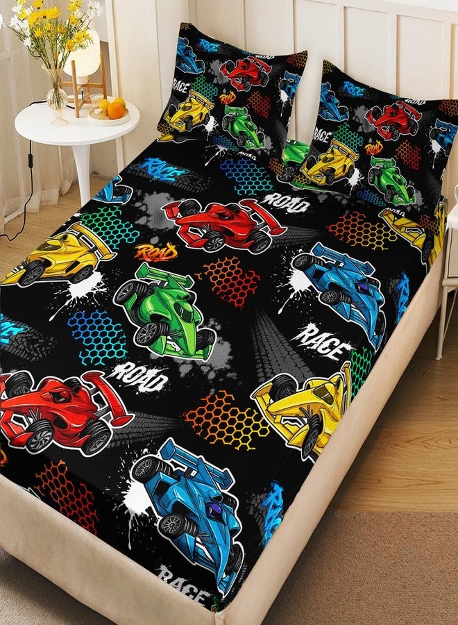 HOSIMA Child's Cartoon Racing Car Fitted Sheet for Boys' Racecar Bed Decor,Colorful Car Pattern Black Toddler Bedding Set,Cool Extreme Sports Twin Fitted Sheet Teen Kids Room Decor. - Image 4