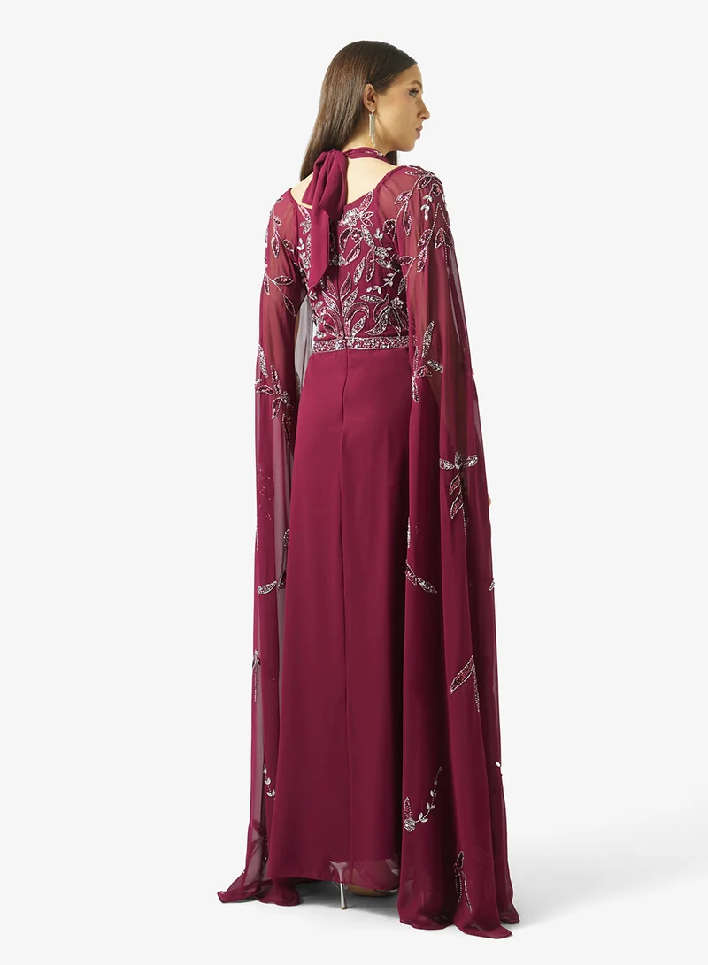 Frock and Frill Embellished Cape Sleeve Maxi Dress