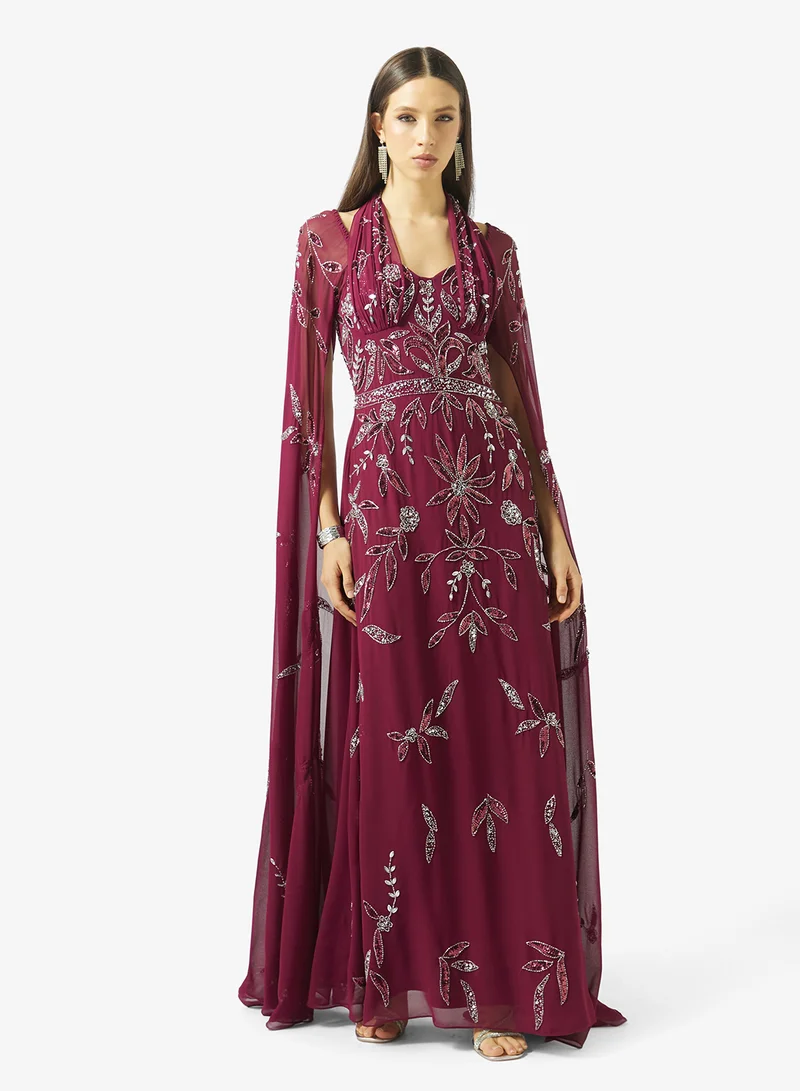 Frock and Frill Embellished Cape Sleeve Maxi Dress