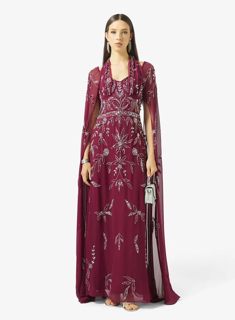 Frock And Frill  Embellished Cape Sleeve Maxi Dress for Women | Best Price UAE
