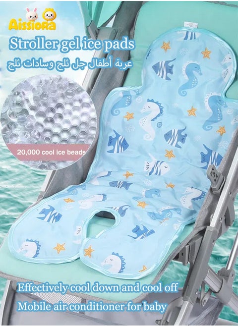 Baby stroller cooling mat ice pad Stroller seat cushion Stroller gel cooling pads Child safety seat cooling pads The principle of scientific and technological cooling Cool and breathable Dissolve your baby's body heat Suitable for summer to bring continuous cooling to your baby Common to all models 27*13 inches (Blue)