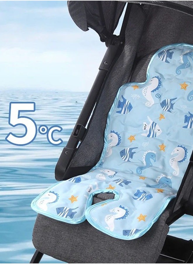 Baby stroller cooling mat ice pad Stroller seat cushion Stroller gel cooling pads Child safety seat cooling pads The principle of scientific and technological cooling Cool and breathable Dissolve your baby's body heat Suitable for summer to bring continuous cooling to your baby Common to all models 27*13 inches (Blue)