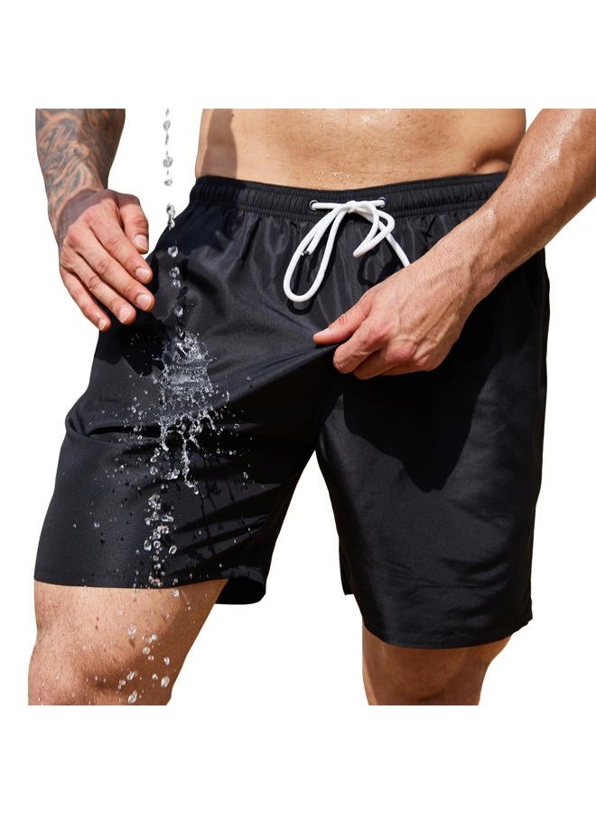 Scotamalone Mens Swim Trunks, Quick Dry Swimming Shorts 7 Inch with Mesh Lining for Swimwear, Bathing Suits, Black, L - Image 1