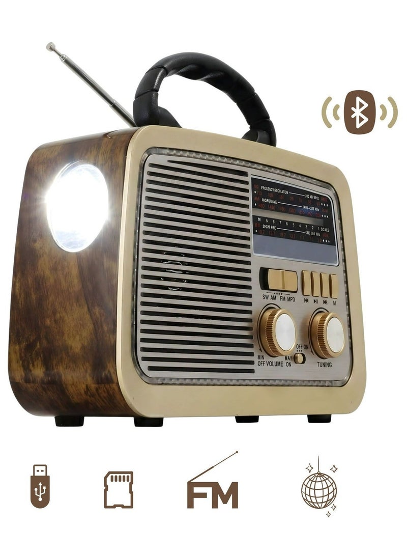 راديو محمول FM - AM - SW ذهبي/بني/أسود بلوتوث صوت محمول بطاقة TF USB فلاش ديسك تشغيل AUX - Image 1