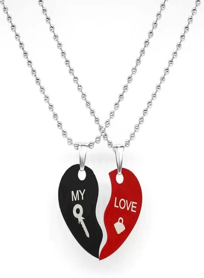 VIEN Valentine Special Couple Red & Black Dual Love you Heart Pendant Chain Stainless Steel - Image 1