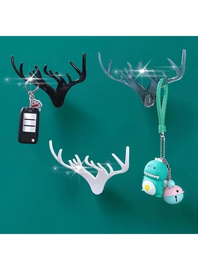 Plastic Hooks Set of 3 Stylish Deer Antlers Wall Hooks, Clear Adhesive for Organizing Clothes, Hats, Keys, Accessories, Scarves, Belts in Your Home - Image 1