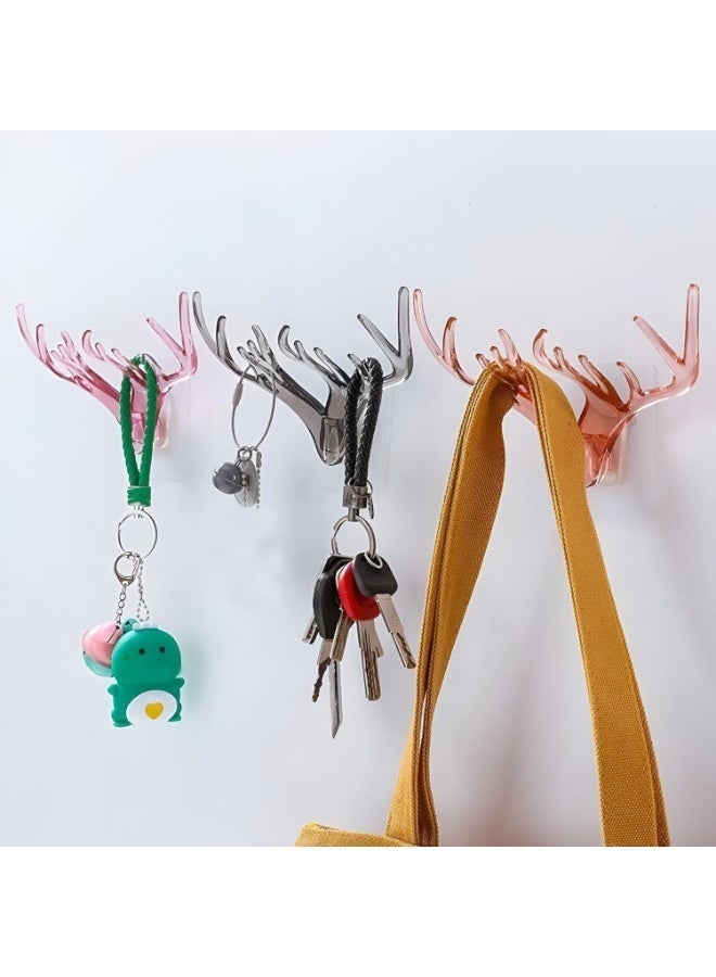 Plastic Hooks Set of 3 Stylish Deer Antlers Wall Hooks, Clear Adhesive for Organizing Clothes, Hats, Keys, Accessories, Scarves, Belts in Your Home - Image 2