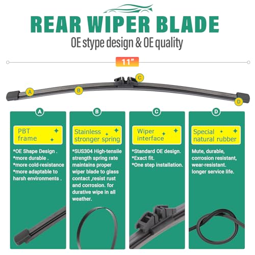 WINDSMILE 28" 28" 11" Windshield Wiper Blades Replacement for Ford Escape 2013 2014 2015 2016 2017 2018 2019 Premium All Weather Front Rear Wipers Set - OEM Quality (Pack of 3) - Image 4