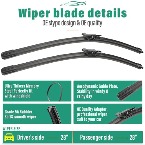WINDSMILE 28" 28" 11" Windshield Wiper Blades Replacement for Ford Escape 2013 2014 2015 2016 2017 2018 2019 Premium All Weather Front Rear Wipers Set - OEM Quality (Pack of 3) - Image 3