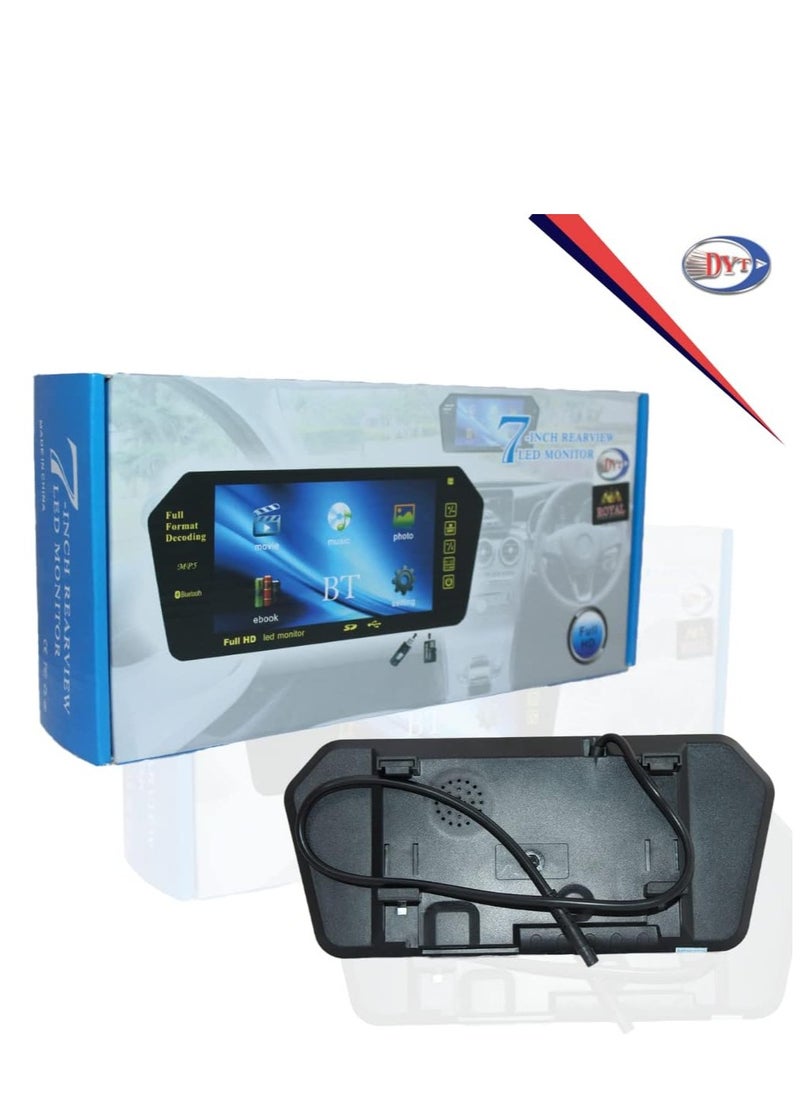 Royal - ROYAL - 7-inch Rearview LED Monitor, Parking Assistance System, Full HD 1080P Mirror Bluetooth Full Touch Screen with Bluetooth/USB/TF/MP5/DVR, SD-Card, Audio/Video Player (Black) - Image 1