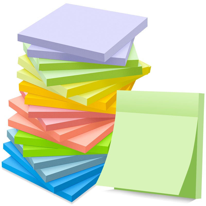 YEECOK (18 Pads) Sticky Notes 3x3 inch, Self-Stick Pads Pastel Colors Sticky Note, Recyclable, Easy to Post for Home, Office, Notebook - Image 1