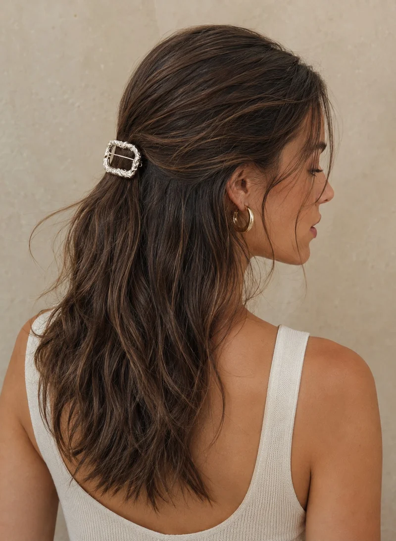 French Connection UK Rhodium Molten Metal Square Barrette Hair Clip for Women | Best Price UAE