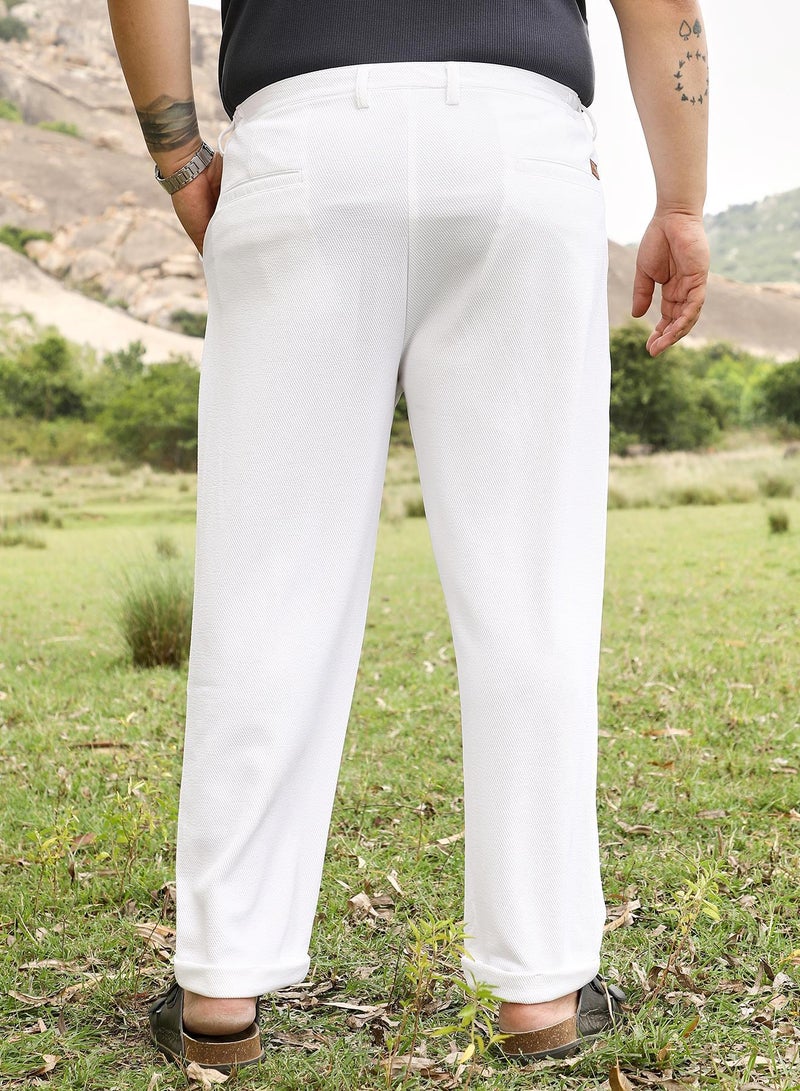 Instafab Plus Instafab Men's Chalk White Twill-Pleated Trousers | Mid Rise , Cuffed Hem , Button Closure | Solid Twill | Polyester Blend Trousers For Casual Wear - Image 5