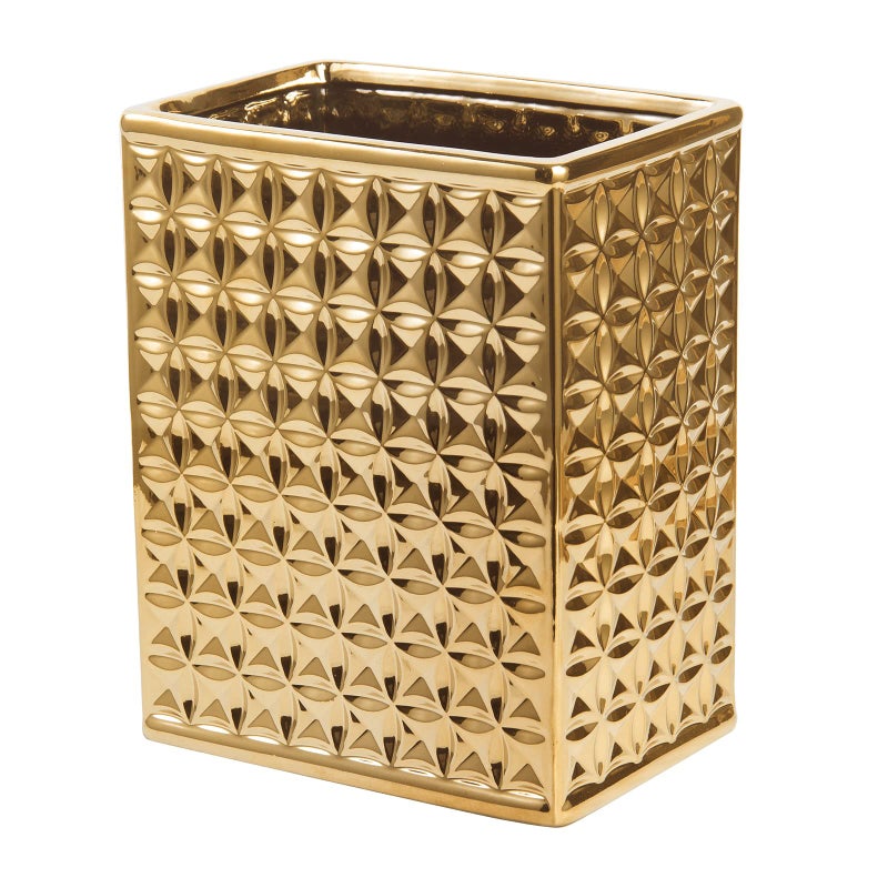 BASDHE Trash Can for Bathroom Small Office Garbage Can for Kitchen Slim Rectangular Waste Bin Ceramic Gold