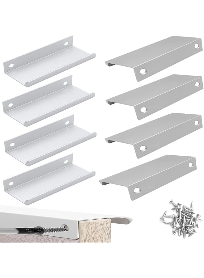 The Bros 8 Pack Concealed Cupboard Handles, Aluminum Alloy Drawer Pull Handles with Screws, Finger Edge Pull, Hidden Kitchen Cabinet Handles for Wardrobe Drawer Pull Cabinet Door, Sliver - Image 1