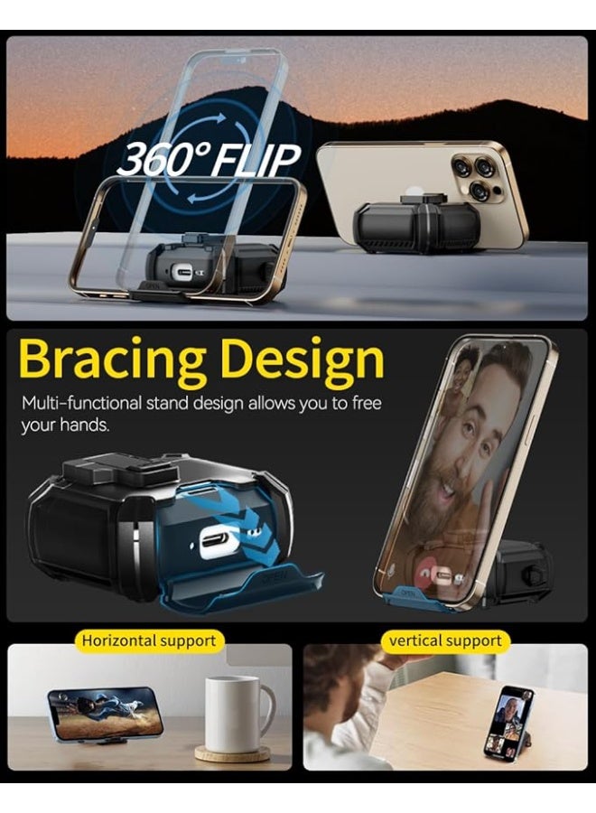 Compatible with AirPods 4th Case,Magnetic Automatic Lock with Phone Stand,Compatible with Magsafe Cover -Black - Image 5