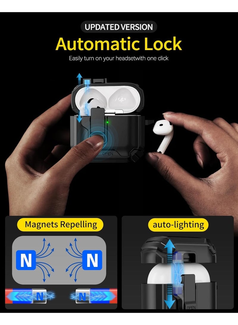 Compatible with AirPods 4th Case,Magnetic Automatic Lock with Phone Stand,Compatible with Magsafe Cover -Black - Image 4