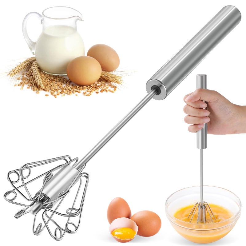 BAUSAR 2026 Upgraded Semi-Automatic Stainless Steel Egg Beater â€“ Hand Push Whisk for Baking, Cooking & Stirring â€“ Perfect for Whisking Eggs, Batters & Creams â€“ Effortless Mixing for Quick, Smooth (12in) - Image 1