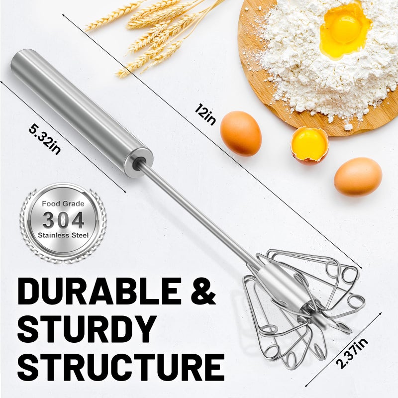 BAUSAR 2026 Upgraded Semi-Automatic Stainless Steel Egg Beater â€“ Hand Push Whisk for Baking, Cooking & Stirring â€“ Perfect for Whisking Eggs, Batters & Creams â€“ Effortless Mixing for Quick, Smooth (12in) - Image 5