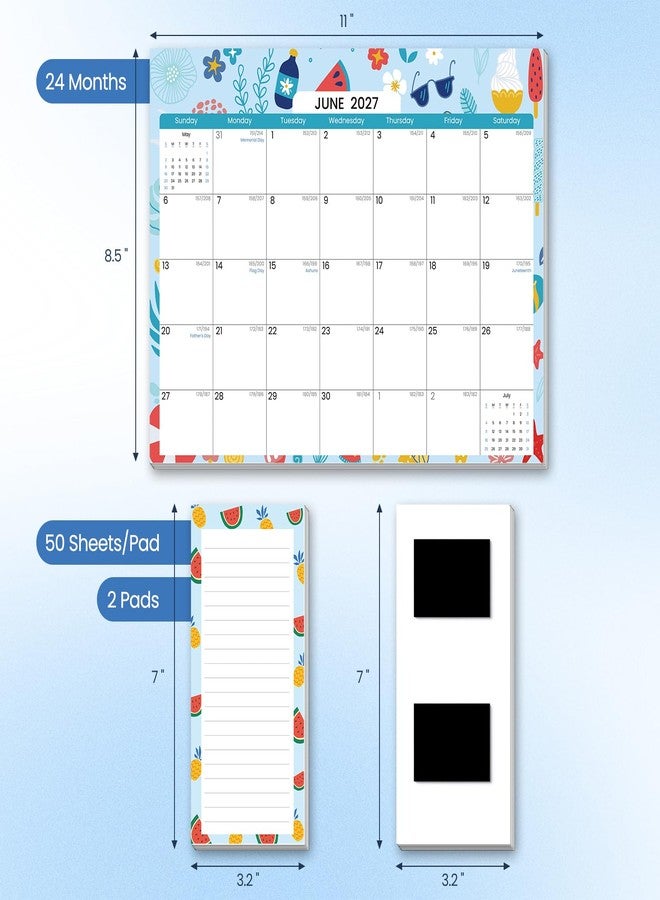 POIKSHARK 2025.7-2027.6 Magnetic Calendar for Refrigerator with 2 Pack Magnetic Note Pad for Fridge, 2 Year from July 2025 to June 2027 with Seasonal Patterns, Aesthetic Magnet Wall Calendar, 24 Monthly - Image 3