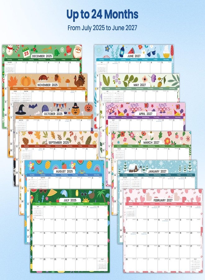 POIKSHARK 2025.7-2027.6 Magnetic Calendar for Refrigerator with 2 Pack Magnetic Note Pad for Fridge, 2 Year from July 2025 to June 2027 with Seasonal Patterns, Aesthetic Magnet Wall Calendar, 24 Monthly - Image 5