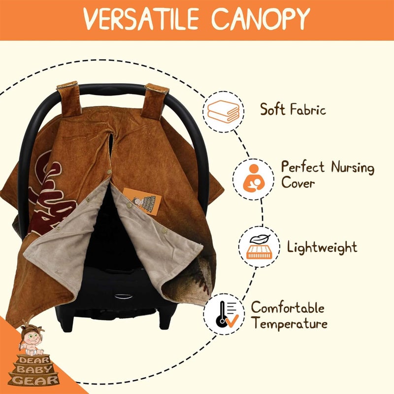 Dear Baby Gear Car Seat Cover for Boys & Girls - Baby Carseat Canopy w/Snap Opening - Infant Seat Cover - Stroller & Nursing Covers - Newborn Carrier Canopy - 40x30" (Slugger Baseball - Smooth Brown) - Image 2