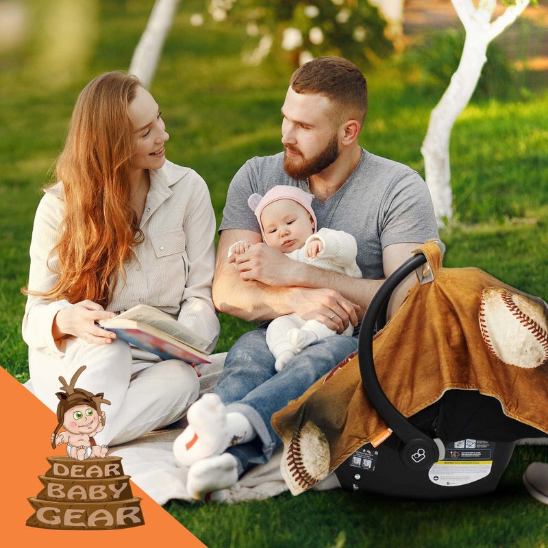 Dear Baby Gear Car Seat Cover for Boys & Girls - Baby Carseat Canopy w/Snap Opening - Infant Seat Cover - Stroller & Nursing Covers - Newborn Carrier Canopy - 40x30" (Slugger Baseball - Smooth Brown) - Image 5