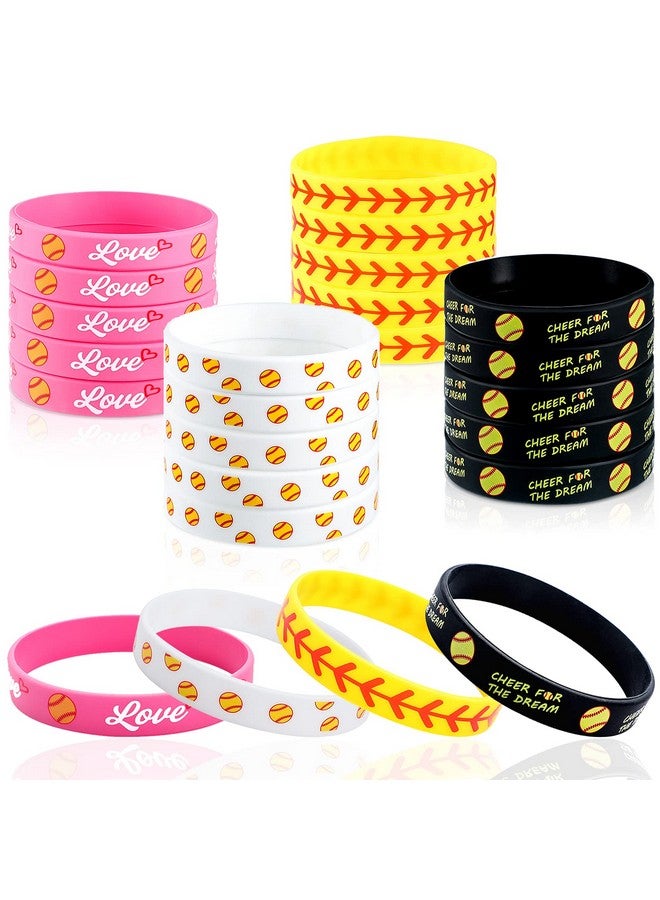 Mtlee 24 Pieces Softball Bracelets Softball Wristband Inspirational Rubber Wristbands Silicone Motivational Stretch Wristbands For Women Girls Sport Teams Softball Player Softball Teams - Image 2