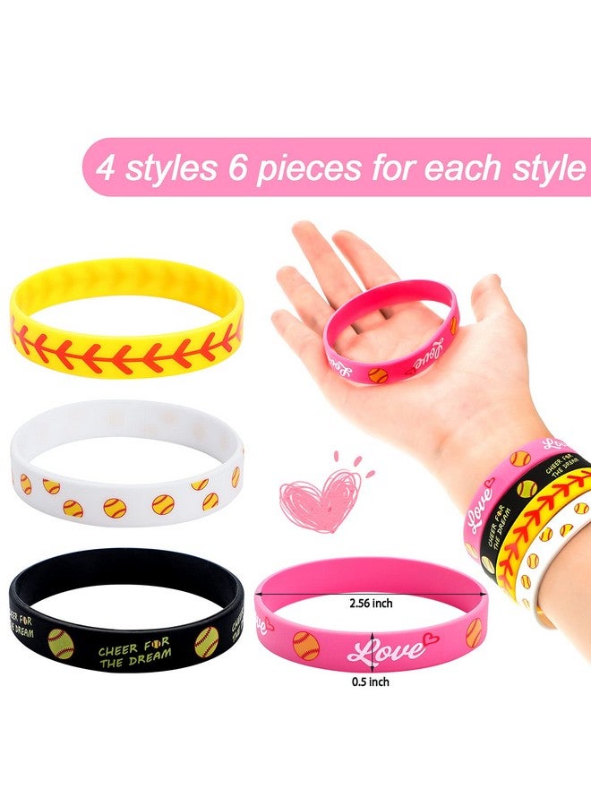 Mtlee 24 Pieces Softball Bracelets Softball Wristband Inspirational Rubber Wristbands Silicone Motivational Stretch Wristbands For Women Girls Sport Teams Softball Player Softball Teams - Image 4