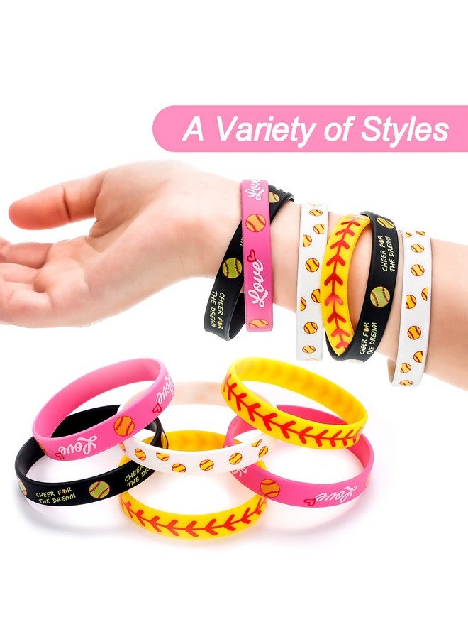Mtlee 24 Pieces Softball Bracelets Softball Wristband Inspirational Rubber Wristbands Silicone Motivational Stretch Wristbands For Women Girls Sport Teams Softball Player Softball Teams - Image 3