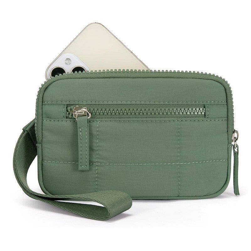 in stock New Women''s Wristband Wallet Nylon Quilted Wallet with 3 Zipper Wallet Accommodates Travel Card Bag - Image 1