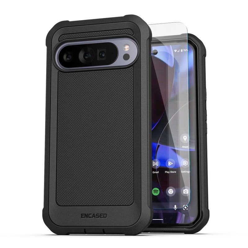 Encased Falcon Shield for Google Pixel 10/10 Pro Phone Case - Dual Layer Heavy Duty Cover with Tempered Glass Screen Protector (Black) - Image 1