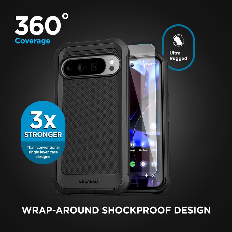 Encased Falcon Shield for Google Pixel 10/10 Pro Phone Case - Dual Layer Heavy Duty Cover with Tempered Glass Screen Protector (Black) - Image 4