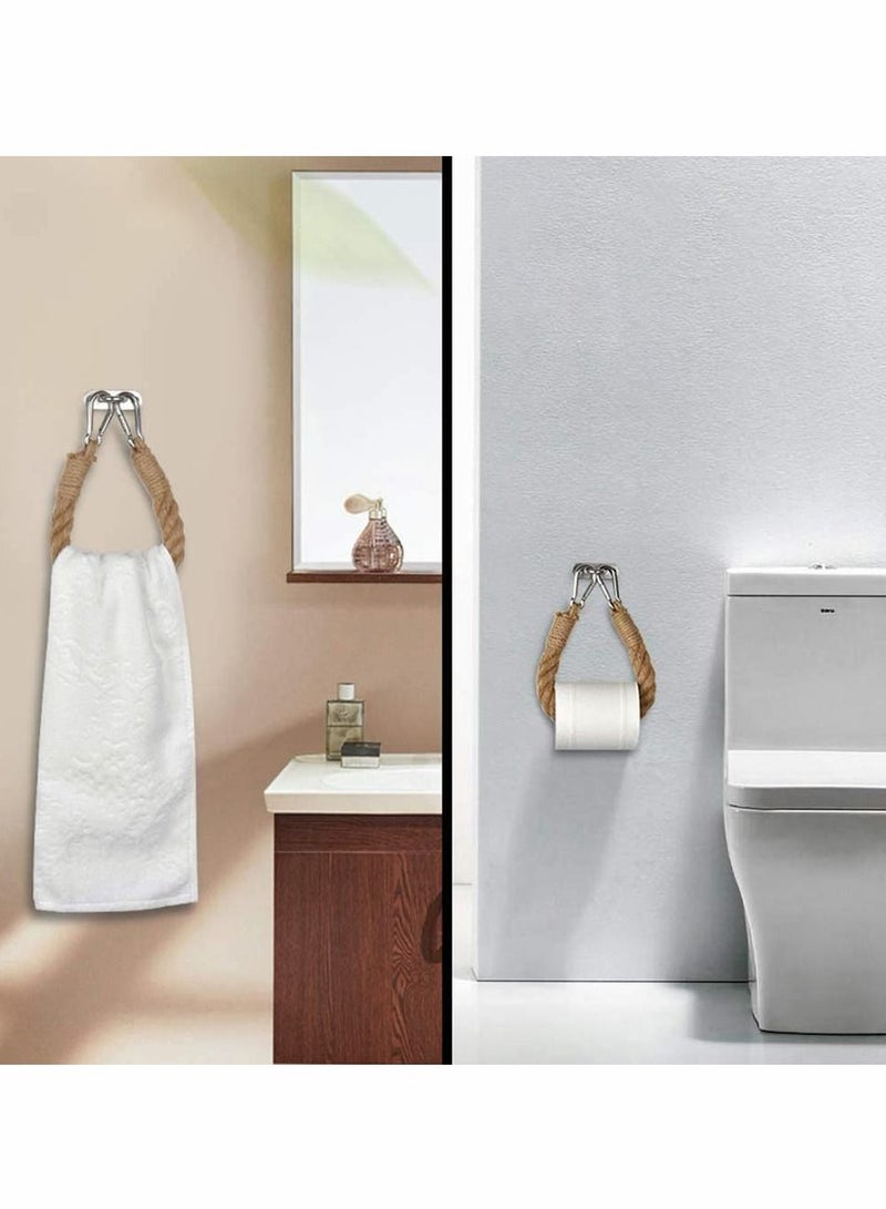 Excefore Toilet Paper Holder,  Antique Industrial Wall-Mounted Towel Rack Bath Towel Rings Bathroom Accessories Vintage Towel Hanging Rope Toilet Paper Holder Home Decoration Supplies Rope - Image 4