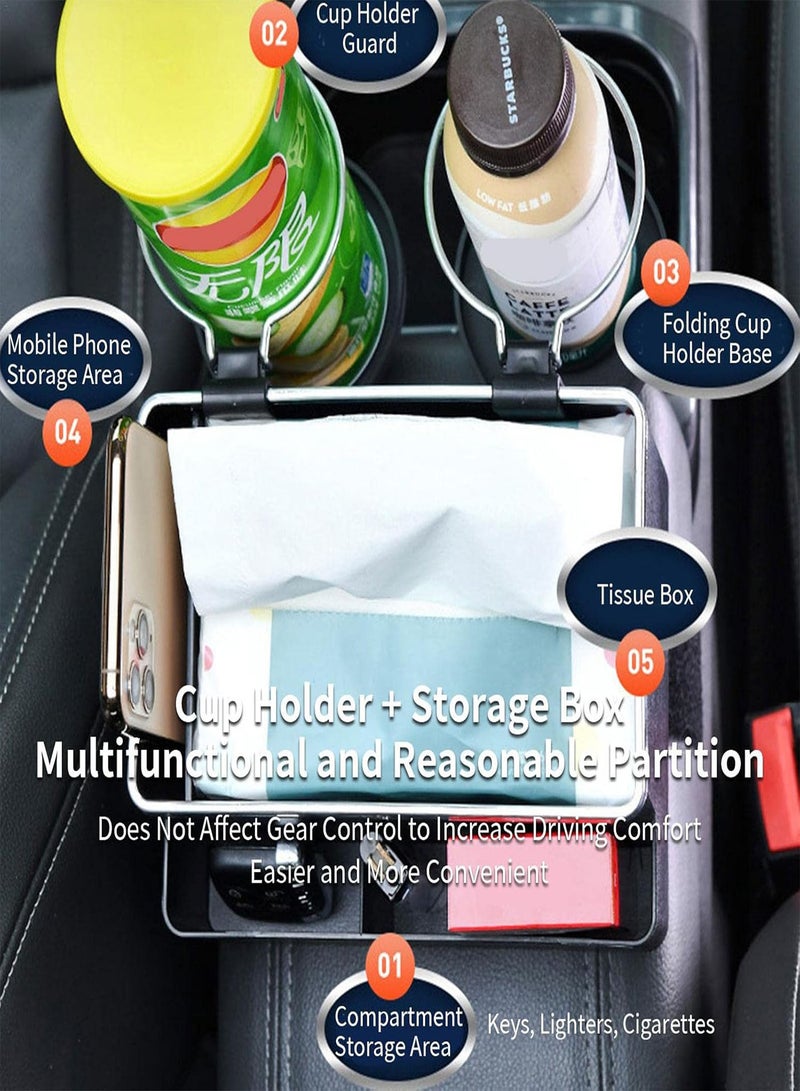 GGOOT Multifunctional Car Tissue Box | Car Tissue Box with 2 Foldable Cup Holders | Innovative Phone Stand Napkin Dispenser Holder Fits Most Cars  - Image 4