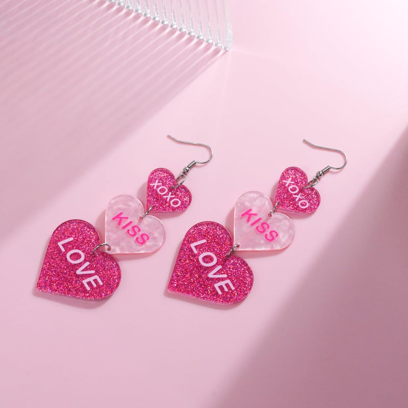 Nylry Valentines Earrings for Women Dangle Heart Earrings for Women Love Acrylic Earring Conversation Pink Red Heart Shaped Earring Valentine jewelry Accessories Valentines Day Gifts for Her-Big Pink - Image 5