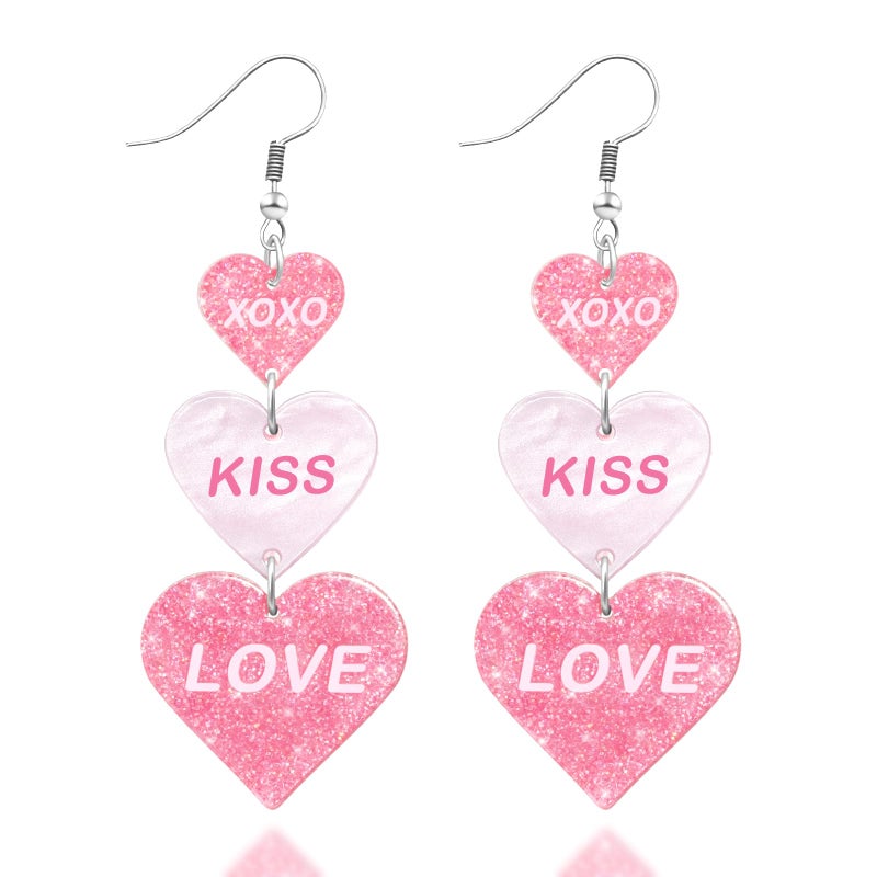 Nylry Valentines Earrings for Women Dangle Heart Earrings for Women Love Acrylic Earring Conversation Pink Red Heart Shaped Earring Valentine jewelry Accessories Valentines Day Gifts for Her-Big Pink - Image 1