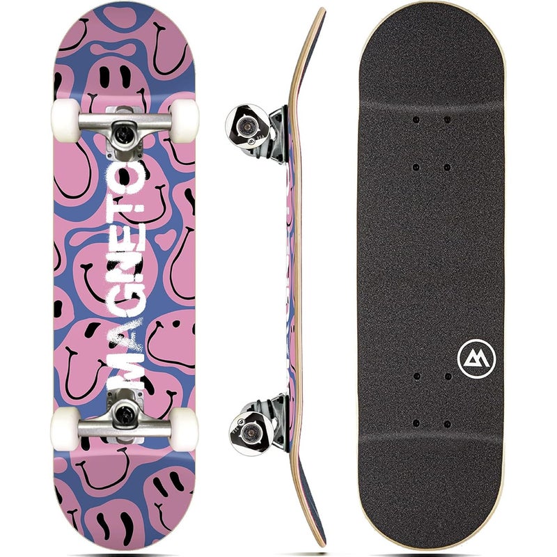 Magneto Cruiser Skateboard - Longboard-Style Cruiser for City Commutes - Beginner Skateboard Setup with ABEC-5 Bearings & 95A Wheels - 7-Ply Maple Deck, 31" x 8", Droopy Smile - Image 1