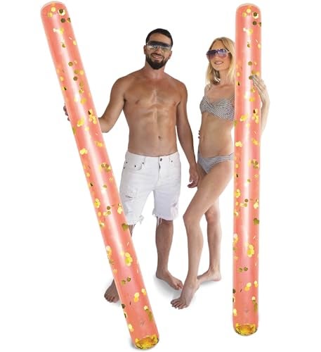 POZA 2 Pack Inflatable Jumbo Pool Noodles Floats Premium Luxurious 74 Inch Giant Water Floating Noodles Filled with Sparkle Confetti Pool Float for Swimming Pool Beach Lake - Image 1