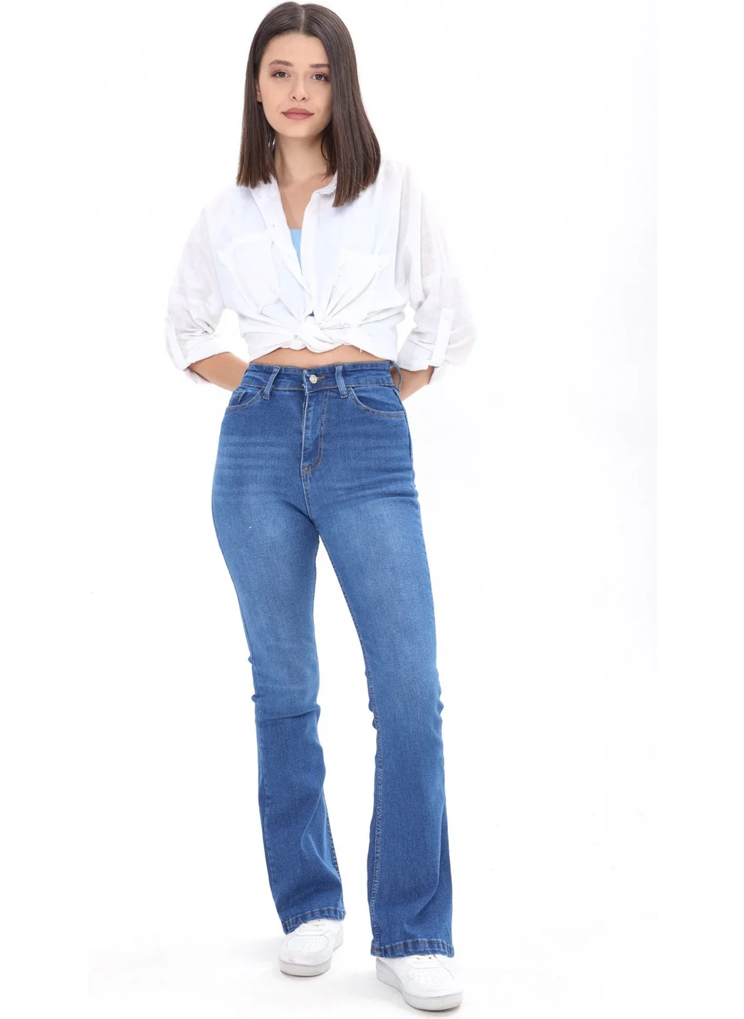 Tofisa 23660-BLUE Cotton Flare Lycra Jeans