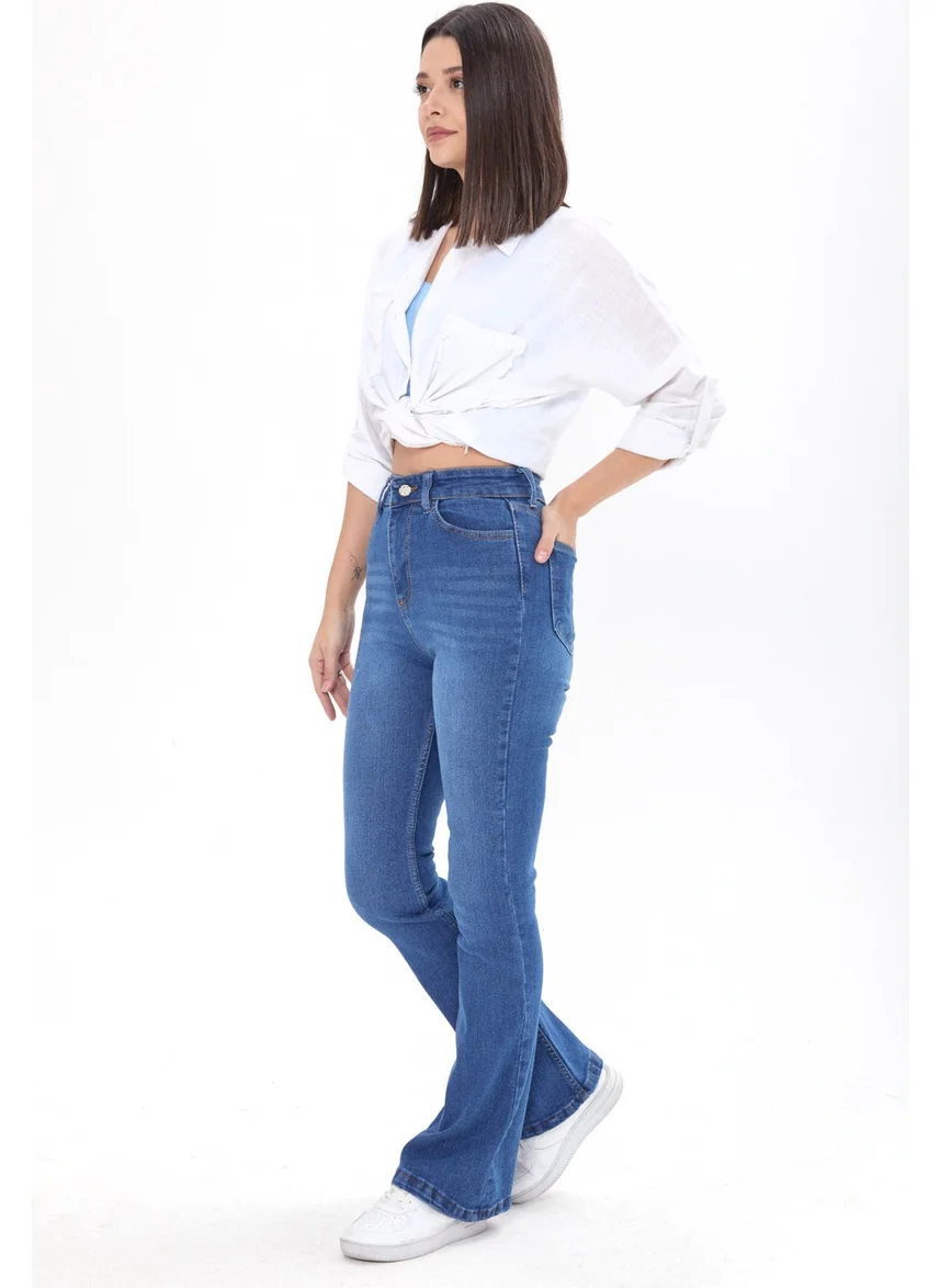 Tofisa 23660-BLUE Cotton Flare Lycra Jeans